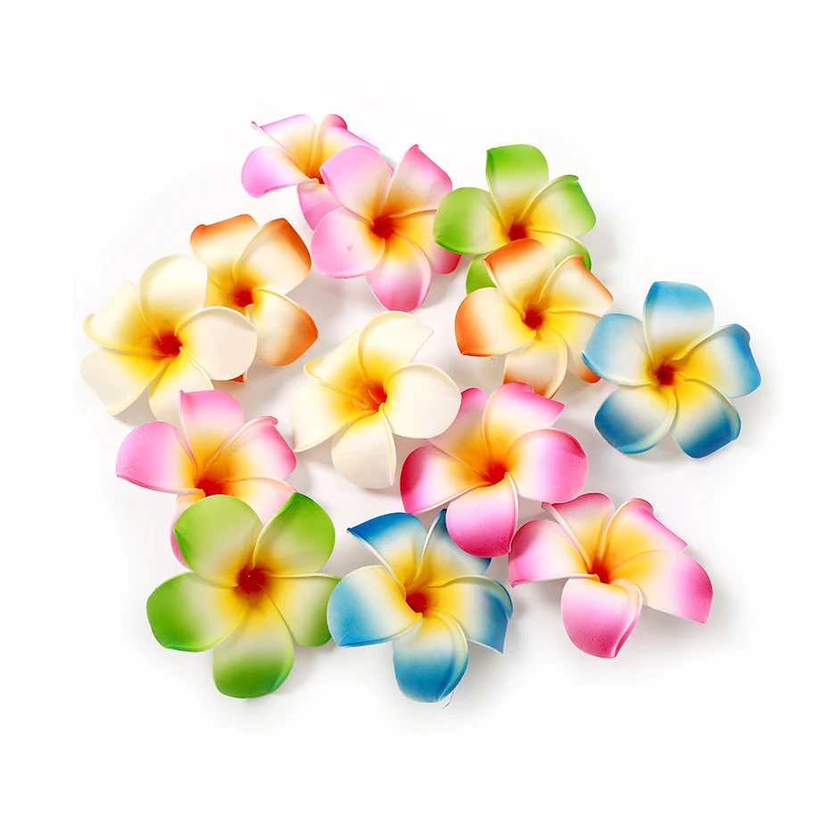 10PCS Foam Frangipani Head Artificial Plumeria Hawaiian Fake Flower Frangipani Flower Plumeria Egg For Beach Wedding Party Decor