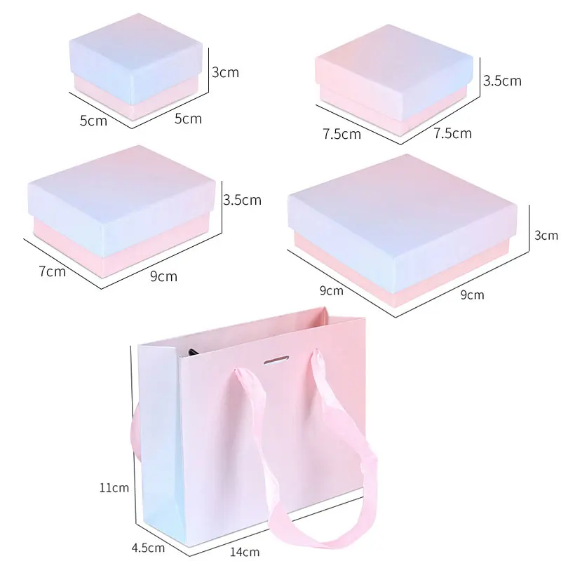 Gradient Pink Paper Jewelry Box Bracelet Necklace Ring Earring Box Handmde Kraft Wedding Gifts Packaging Box Jewelry Accessories