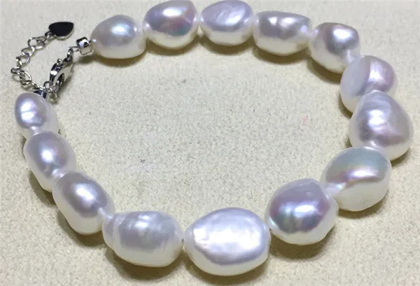 HABITOO Classic 12-14mm Natural White Baroque Freshwater Pearl Bracelet for Women Fashion Jewelry 925 Silver Lobster Clasp 8inch