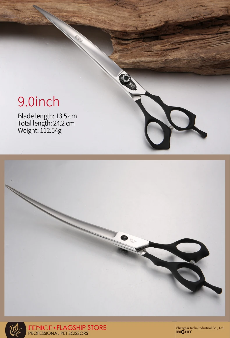 Fenice 7.5/8.0/9,0 zoll Professional Pet Pflege Schere Sicherheit Hund Scheren Haar Schneiden Schere Gebogene Schere mit Kamm – Detail 4