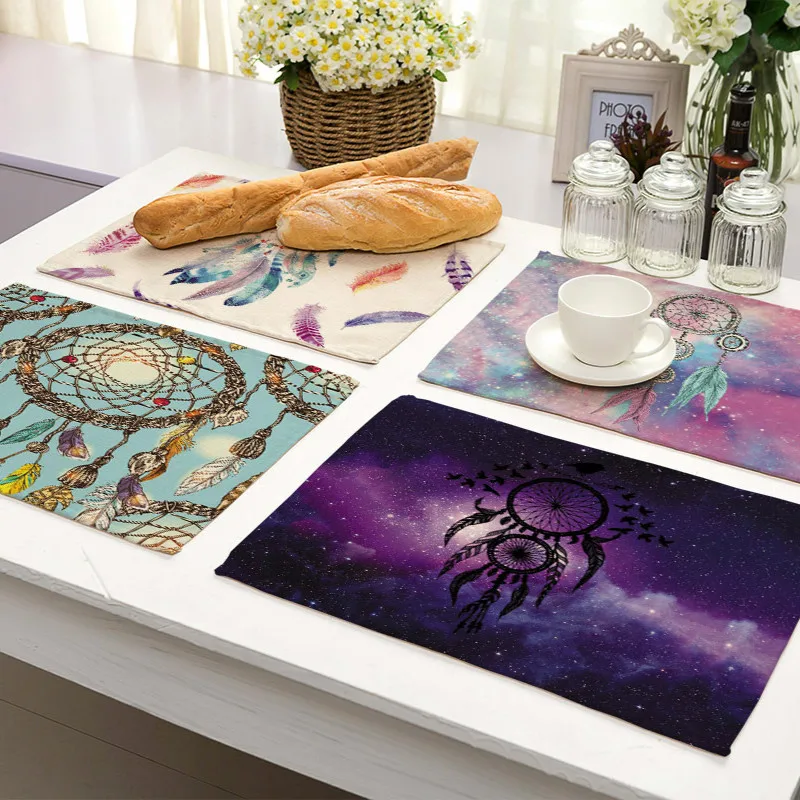 Dreamcatcher Feathers Cloth Placemats Waterproof Insulation Pad Coaster Kitchen Mat Decorative Table Decoration Accessories