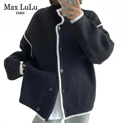 Max LuLu 2021 Winter Womens Turtleneck Design Loose Sweaters European Style Casual Vintage Cardigans Patchwork Elegant Clothes