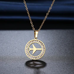 CACANA 316L stainless steel Simple Aircraft Necklace NEW Crystal Rhinestone Necklaces For Women Wedding Valentine's Day Gifts