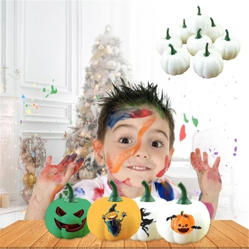 ハロウィーンの装飾用の人工ホワイトプーマ,12個,6つの小さなハロウィーンの装飾用のペインティングアクセサリー