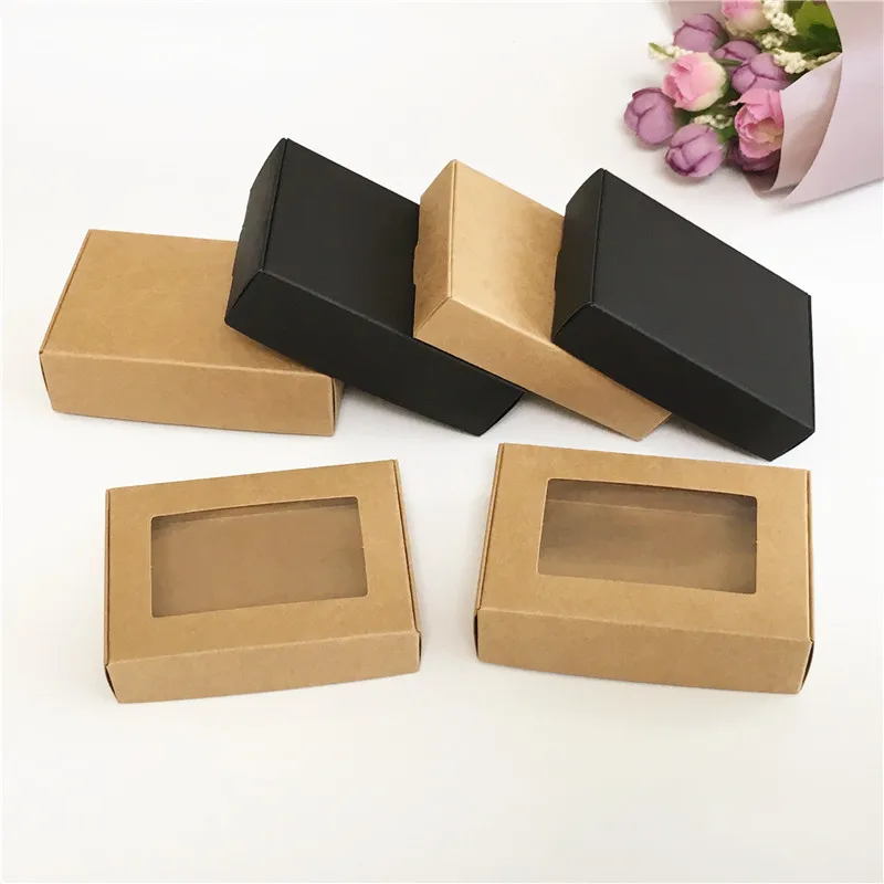 10Pcs/Lot Kraft Paper Wedding Gift Bags With PVC Window Packing Protecting Displaying Food Gift Box Decoration Boxes