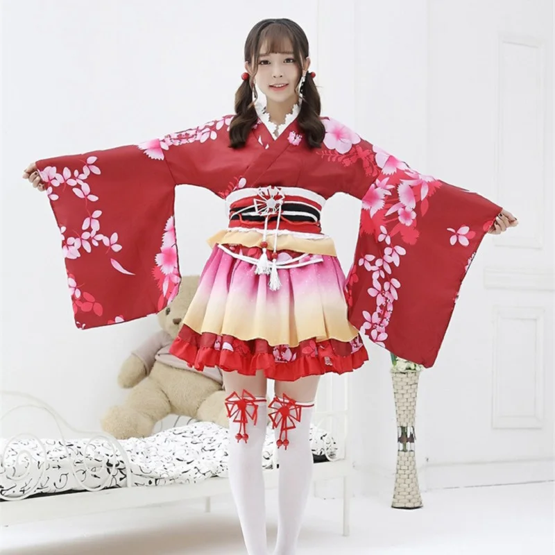 Anime Love Live Maki Nishikino Cosplay Costume Red Wig Japanese Kimono Yukata Fancy Dress Lovelive Women's Clothing