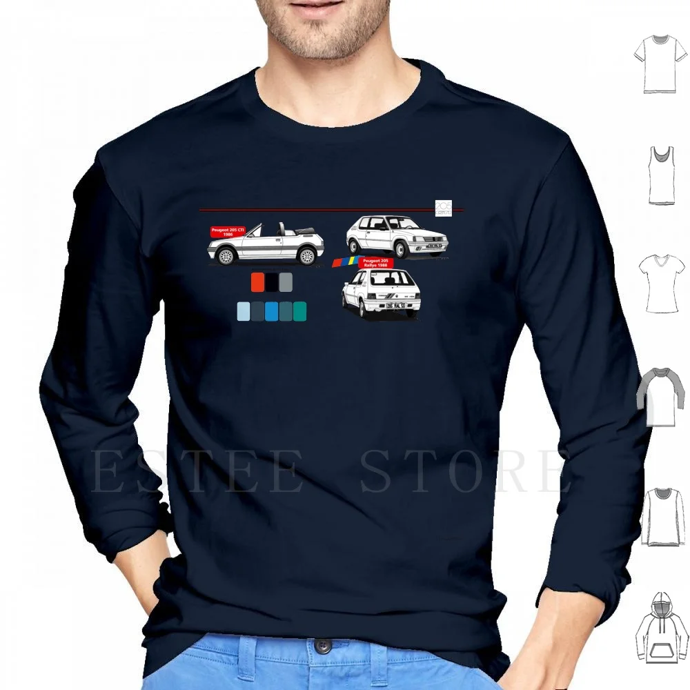 205gti Hoodie Long Sleeve 205 Escort Xr3 Xr3i Hot Hatch Hatchback French Car Cars 1980s 1990s 80s 90s 5 5 Turbo Dad Mum