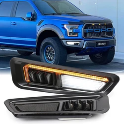 1 Set Dark Gray Matte Housing White DRL Amber Sequential Turn Signal Fog Lights for -Ford-Raptor 2017 2018 2019 2020 Gen 2