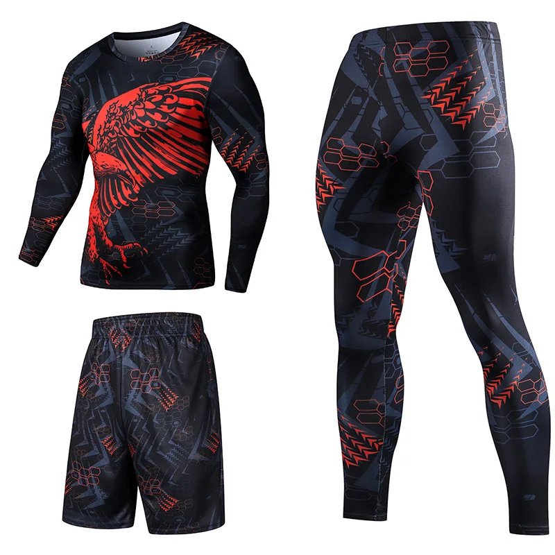 3 Piece Sportwear Long Sleeve Top Leggings  Shorts  Unique Graphic For Baseball Football