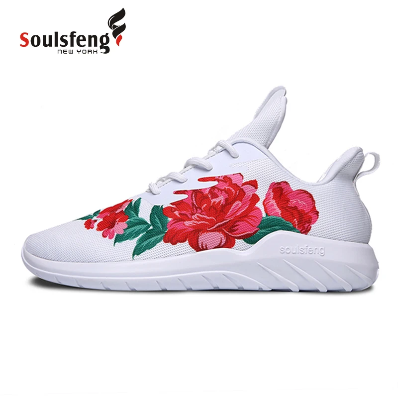 

Soulsfeng Men Running Shoes Comfortable Sneakers Outsole Non-slip jogging Outdoor Athletic Shoes Embroidery Flower Sports Shoes