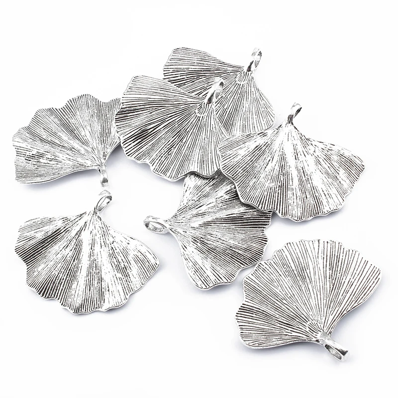 5Pcs Fashion Large Ginkgo biloba Leaf Pendant For Necklace Jewelry Findings Making 53*46mm