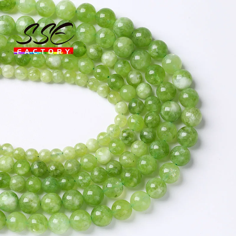 Green Peridot Beads Natural Stone Round Loose Spacer Beads For Jewelry Making DIY Bracelet Earrings Accessories 6 8 10mm 15\