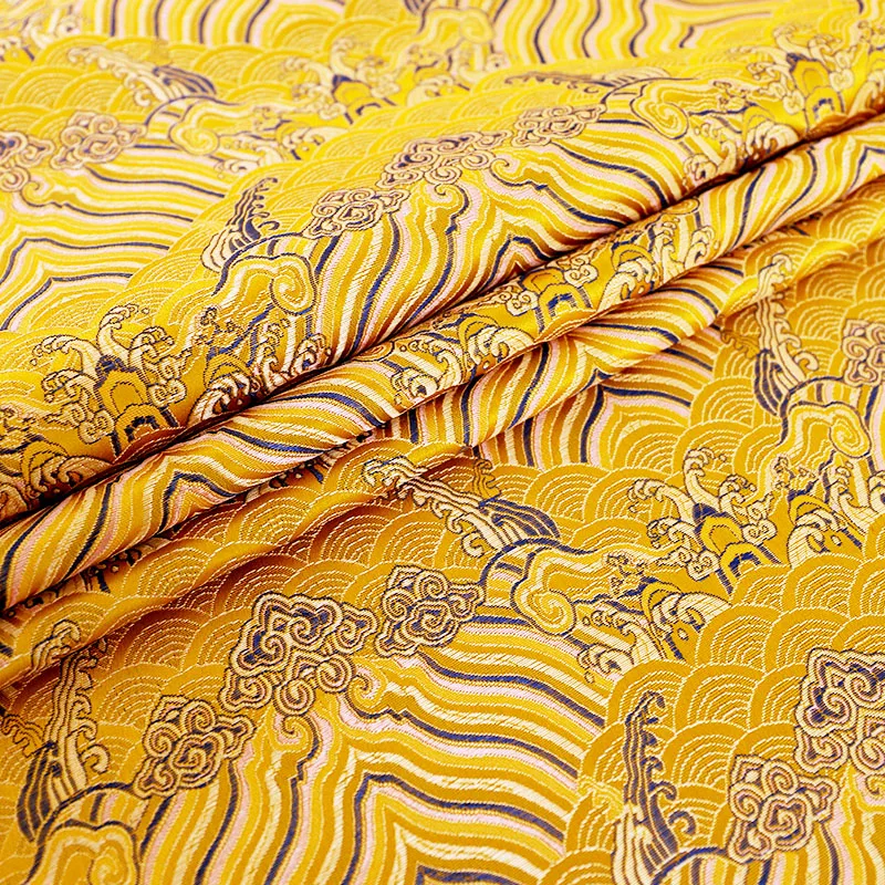 Vintage pattern brocade jacquard fabrics golden satin garment material for sewing cheongsam kimono