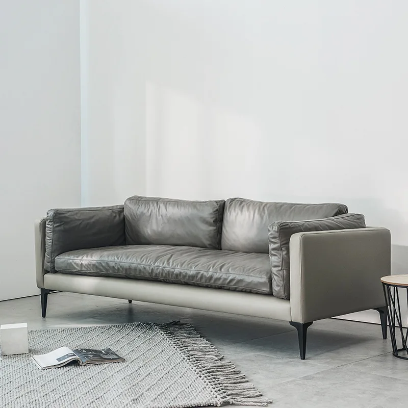 Nordic modern leather sofa leather down filled modern minimalist living room sofa small apartment leather sofa