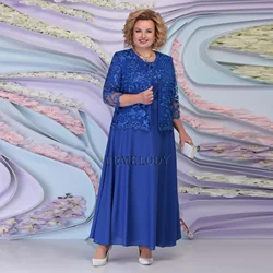 Royal Blue Mother of the Groom dresses With Lace Jacket  Plus size Outfit