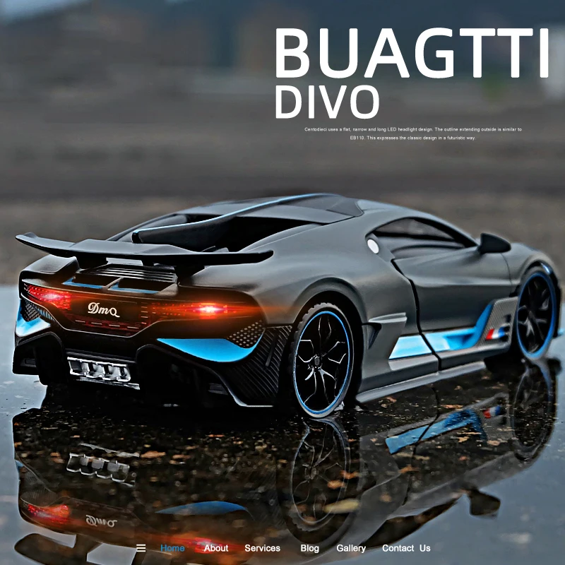 1:32 Alloy Bugatti DIVO Super Sports Car Model Toy Die Cast Pull Back Sound Light Toys Vehicle For Children Kids Gift