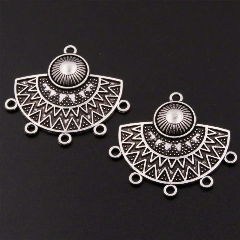 8pcs Silver Plated Porous Sector Metal Connectors Retro Earrings Necklace Pendant DIY Charm Jewelry Accessories 32 * 31mm A522