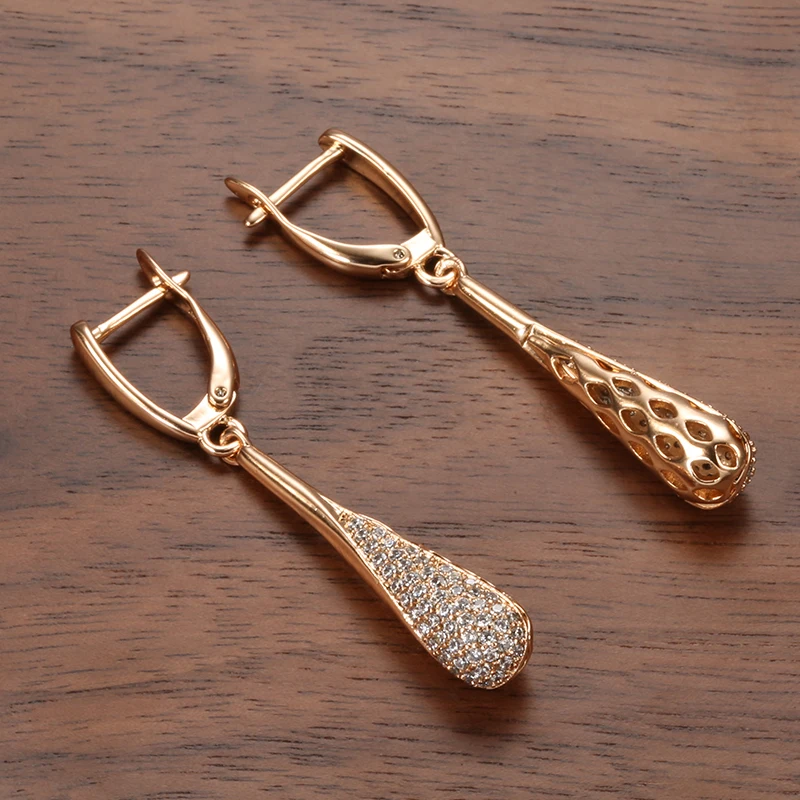 Kinel Full Sparkling Natural Zircon Long Dangle Earrings for Women 585 Rose Gold Color Party Fine Daily Fashion Jewelry 2023