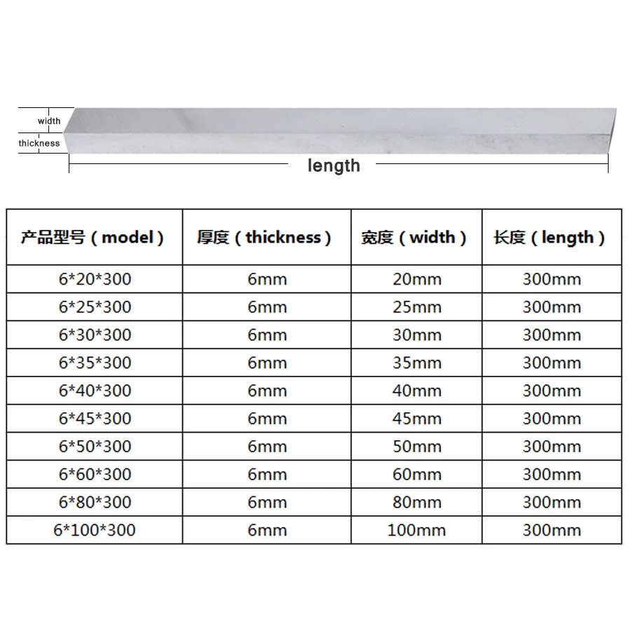 6*50*300 6*60*300 6*80*300 6*100*300 mm Super-hard high-speed steel turning tools High-quality White steel knife white steel bar