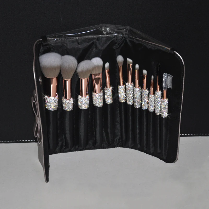 High-end Shiny Diamond 12 Makeup Brush Set Loose Powder Eye Shadow Brush Makeup Professional Full Set Tools Cosmetic Storage Box