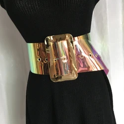 Plus Size Transparent Belts For Women Waist Wide Clear PVC Corset Belt Female Big Dress Waistband White Strap Gold Buckle