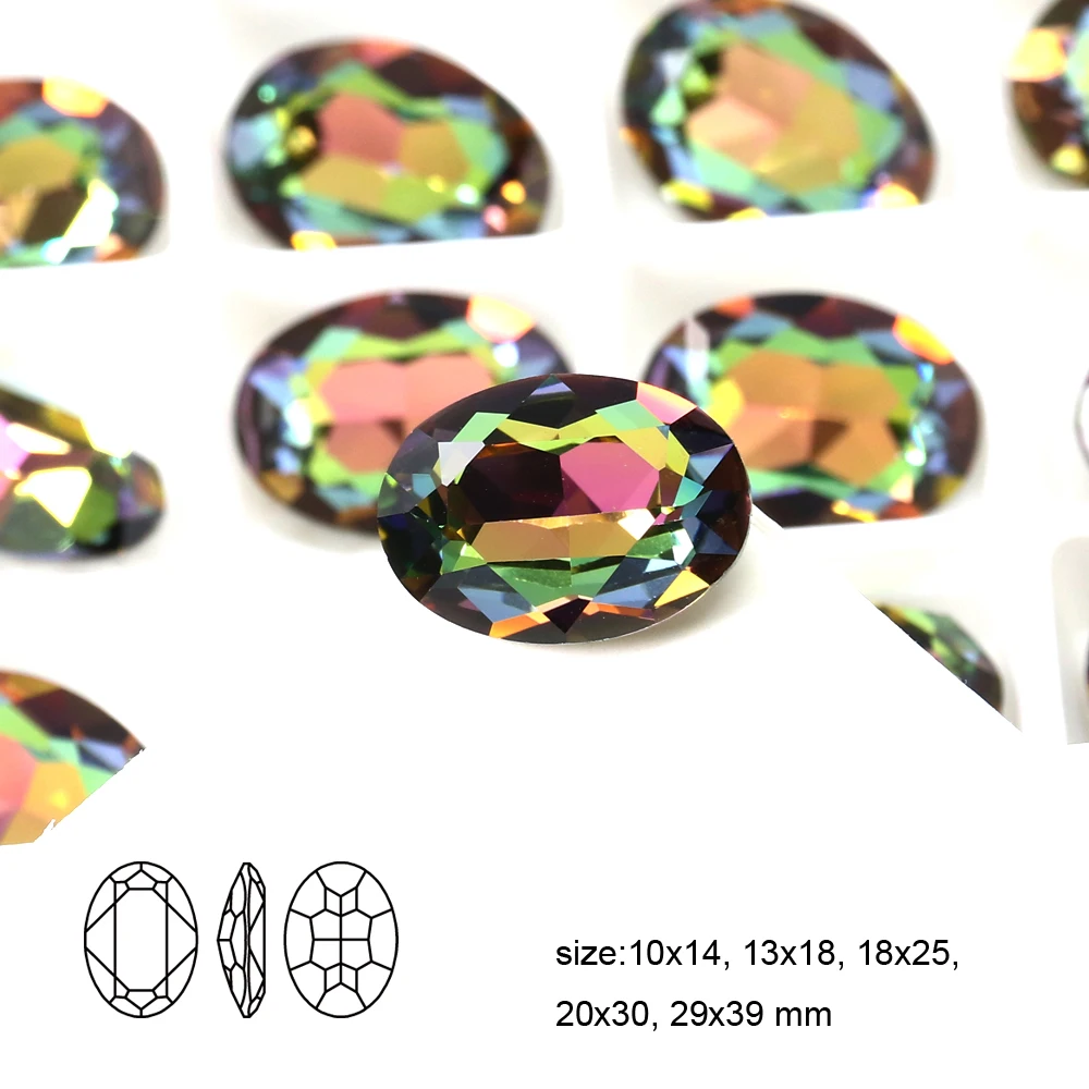 Oval Colorful 3D Pointback Glass Rhinestone K9 Crystal Fancy Stone Strass Diamond For Clothes Craft Nail Decoration Jewelry 3002