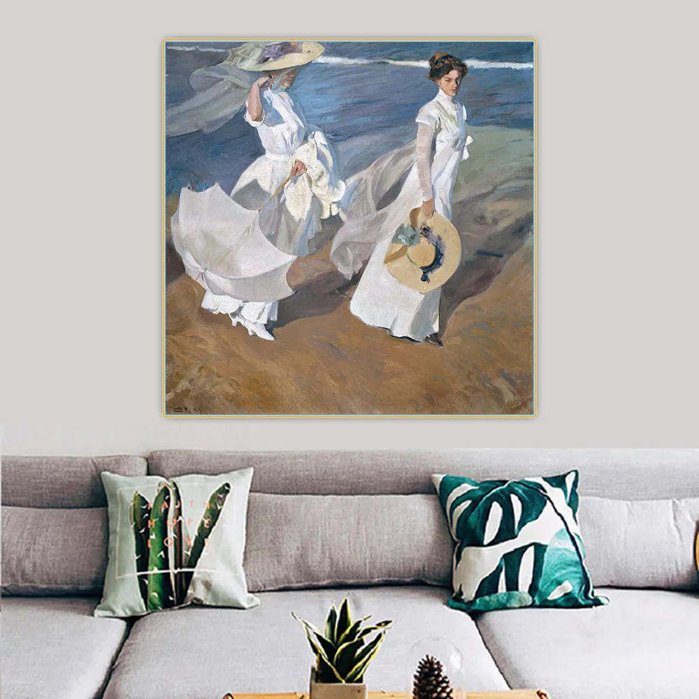 Citon Joaquin Sorolla《Strolling along the seashore》Canvas Art Oil Painting Artwork Picture Backdrop Wall Decor Home Decoration