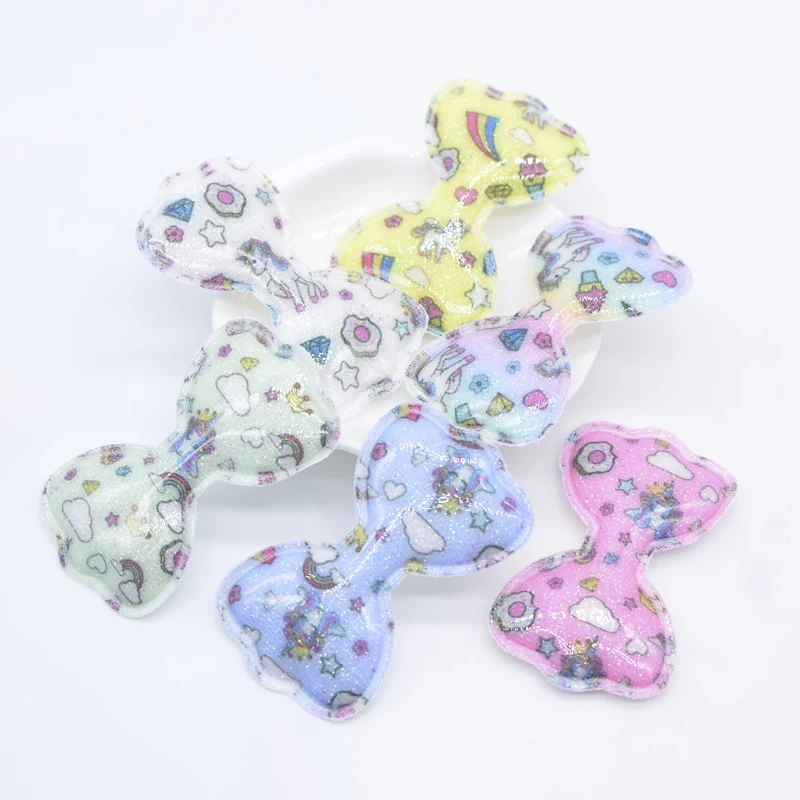 12Pcs 60*35mm Printed Kawaii PU Leather Bow Tie Applique for Hat Clothes Sewing Patches DIY Headwear Hair Clip Decor Accessories