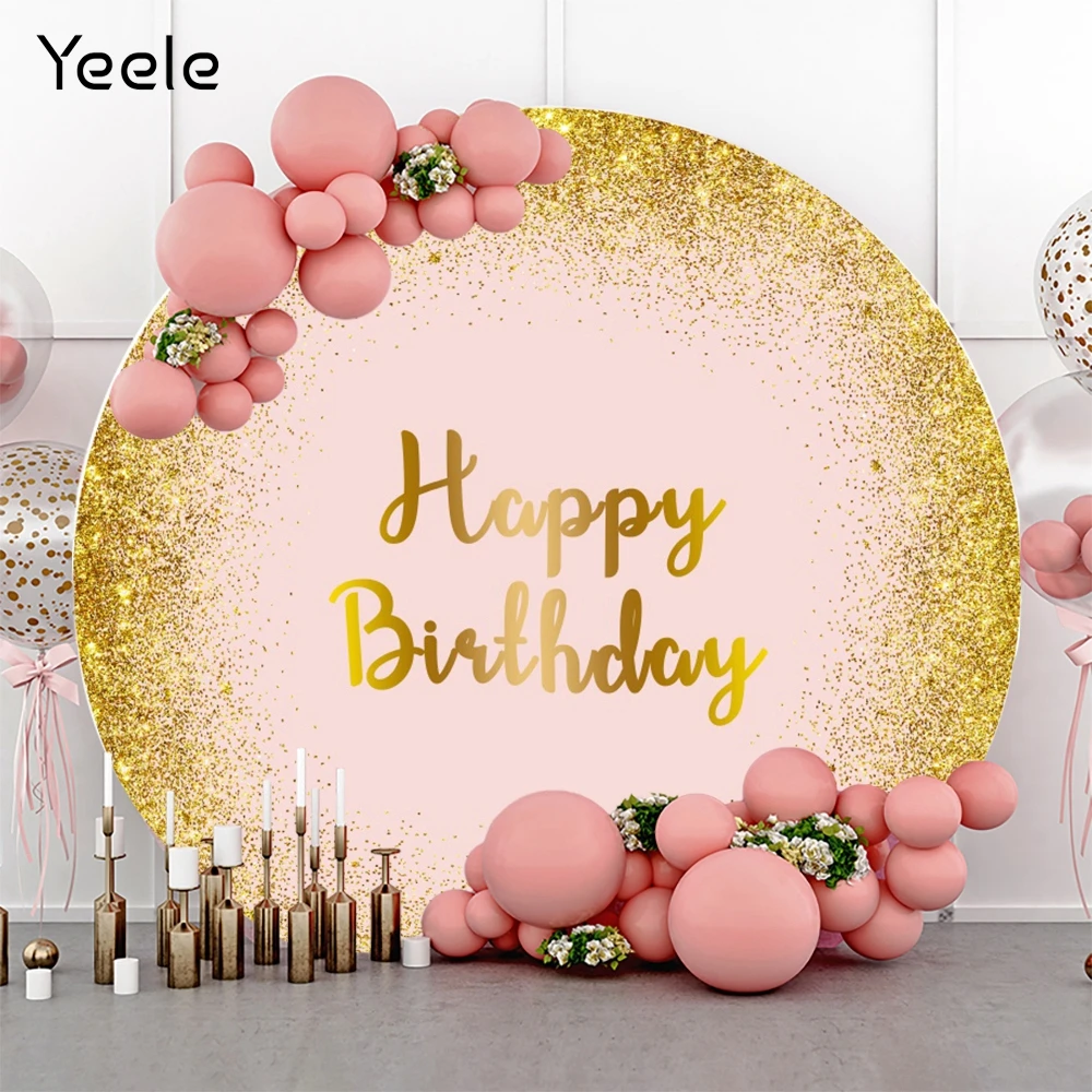 Yeele Round Backdrop Circle Glitter Golden Dots Princess Baby Birthday Party Photography Background Polyester Photo Studio Props