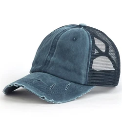 Summer Men and Women Tongue Shade Hat Washed Light Board Cotton Horsetail Baseball Hole Net Cap