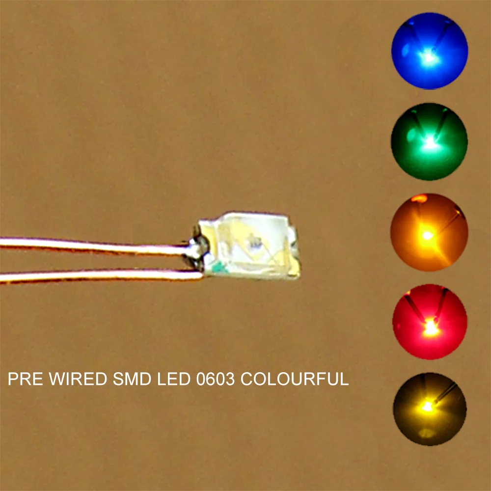 Evemodel C0603 20pcs SMD LED 0603 Light Pre-wired micro 0.1mm Copper Wire Lights White Warm Red Blue Green Yellow Orange