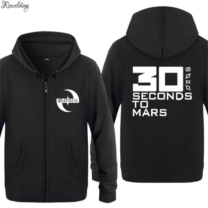 Mens Hoodies Rock 30STM 30 Seconds To Mars Logo Zipper Hoodie Men Hip Hop Fleece Long Sleeve Jacket Coat Winter Men's Sweatshirt