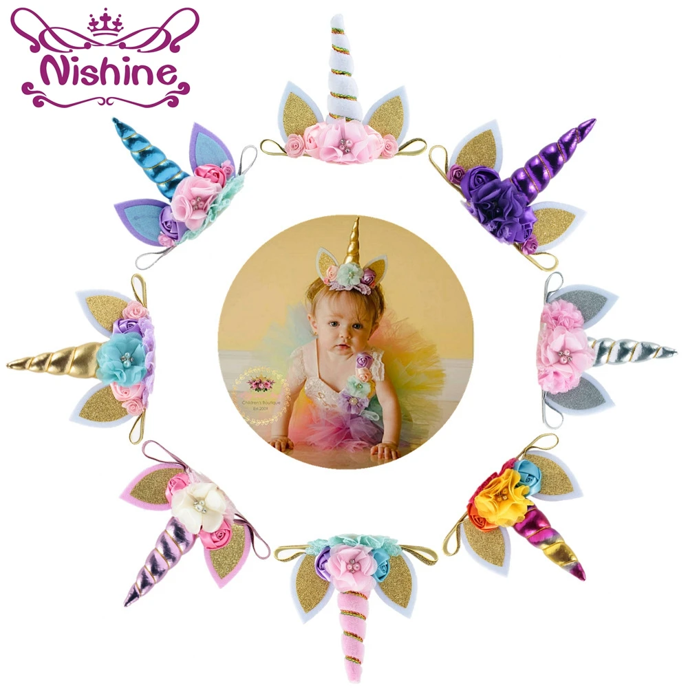 Nishine New Unicorn Horn Headband Kids Birthday Gifts Unicorn Girls Hairbands Party Supplies Photography Props