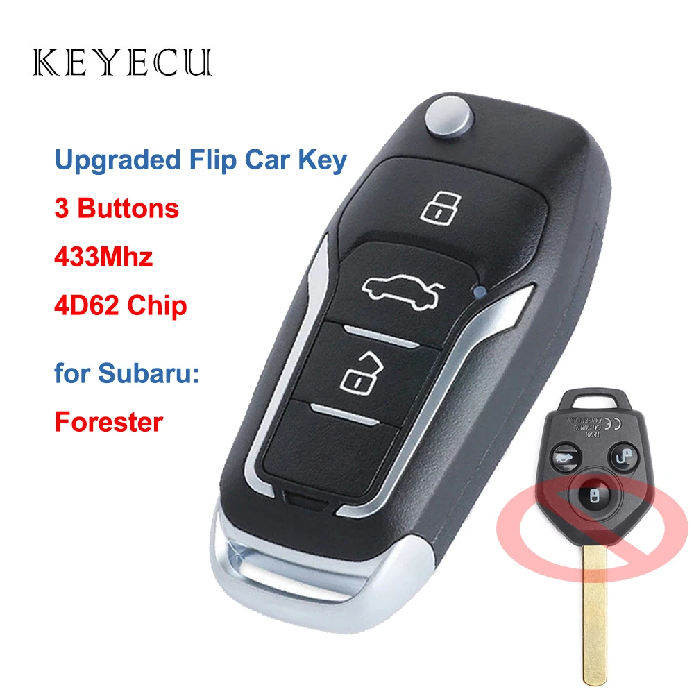 

Upgraded Flip Remote Key Fob 3 Buttons 315/433MHz 4D62 Chip for Subaru Forester 2008 2009 2010 2011 2012