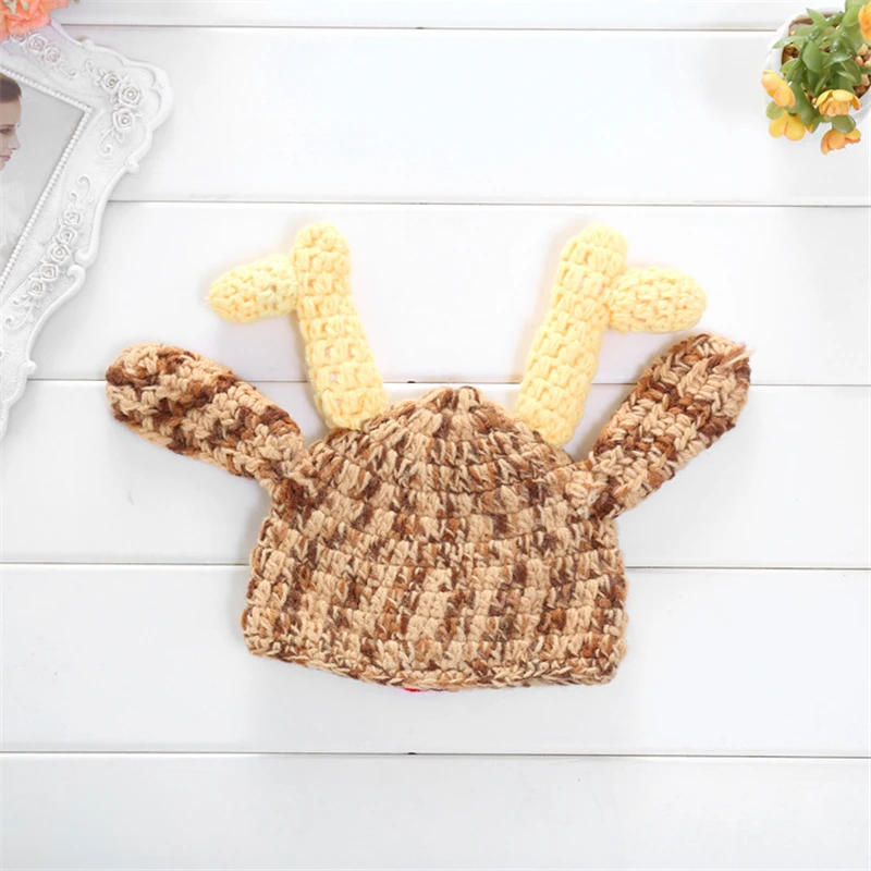 Gorro navideño para bebé, Adorable gorro de ganchillo a mano con Reno, gorros tejidos para recién nacido, niño y niña, accesorios para fotos, gorro