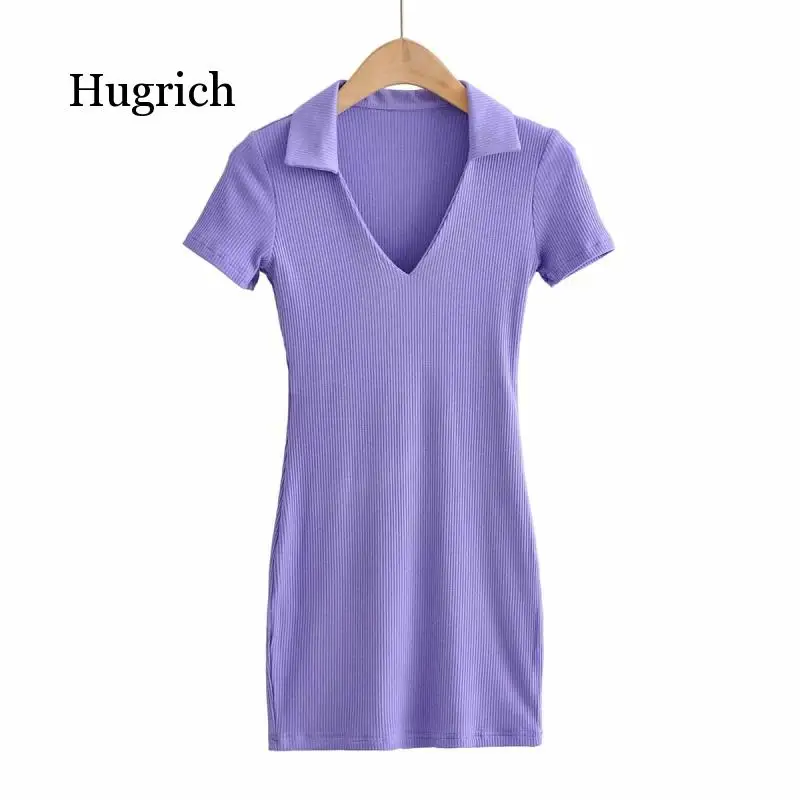 Polo Collar Short Sleeve Buttocks Skirt 2021 Women's New Elastic Solid Candy Color Causal Street Office Lady Dress