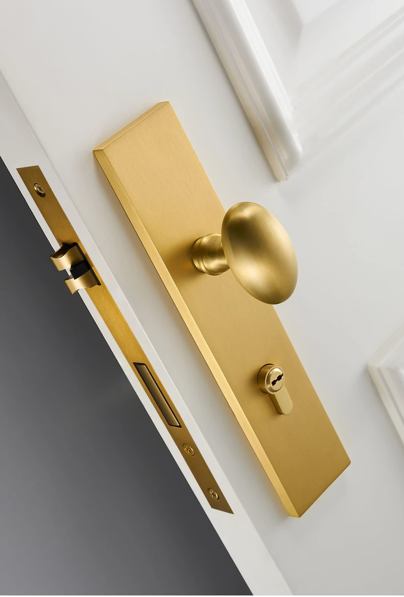Dooroom Messing Türschloss Set Moderne Ei Geformt Knopf Lange Platte Innen Schlafzimmer Bad Doppel Holz Tür Lever Set Dummy griffe – Detail 6