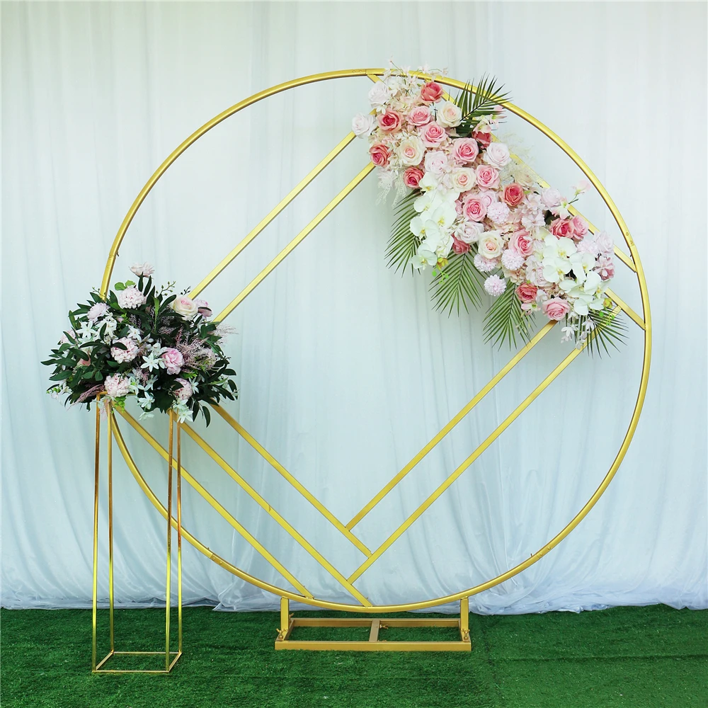 

New Diamond Wedding Arch Mariage Backdrop Wrought Iron Creative Ring Geometric Frame Stand Screen Stage Background Decoration