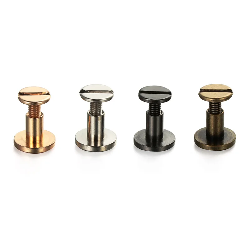 10Pcs Flat Cap Solid Brass Binding Chicago Screws Nail Stud Rivets For Photo Album Leather Craft Belt Wallet Fasteners Cap