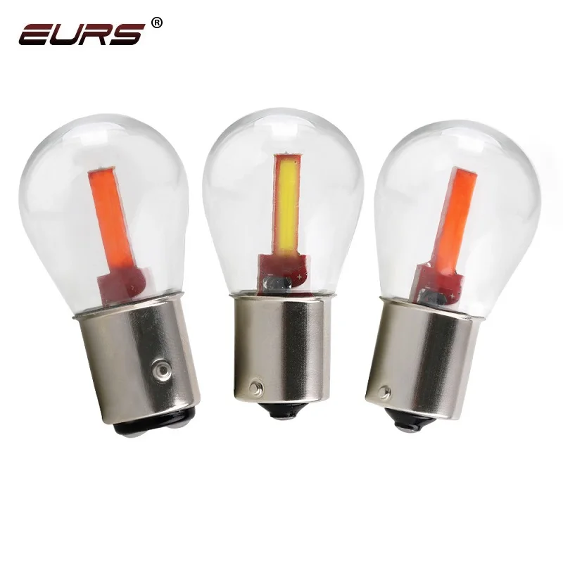 EURS 2pcs 1156 P21W BA15S 1157 BAY15D COB LED Filament Chip Car Brake Lights Auto Reverse Bulb Parking Lamp 12V Red White Yellow