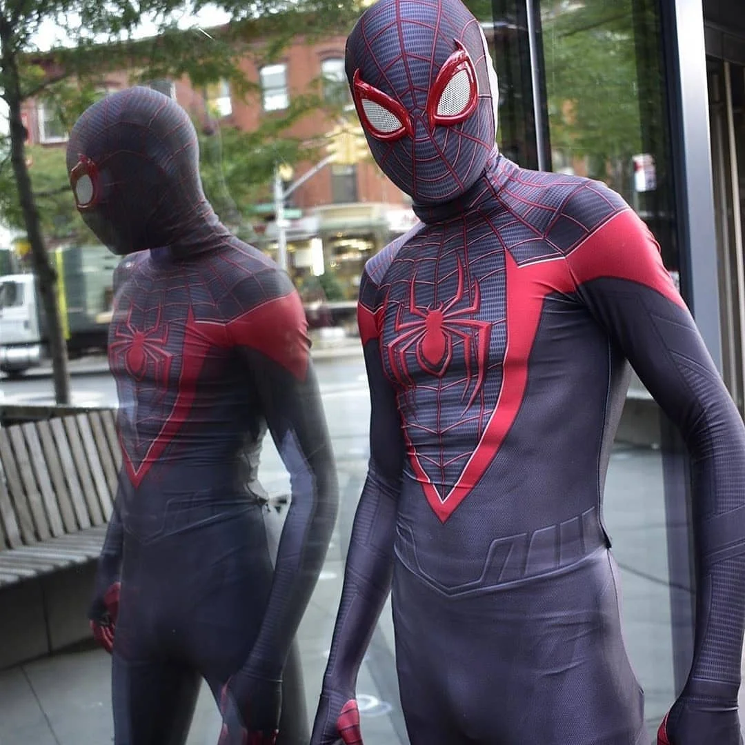 PS5 Miles Morales Spiderman Cosplay Costume Superhero Zentai Bodysuit Miles Morales Halloween Costume Spandex Jumpsuit Adult Kid