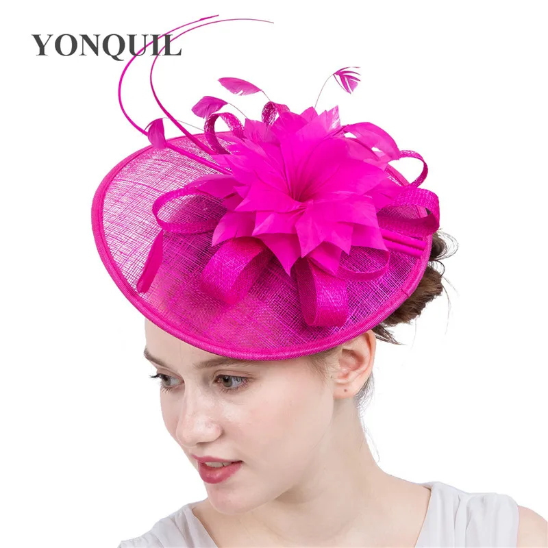 Charming Chic Feather Flower Fascinator Hats Wedding Bride Headband Mesh Headwear Race Wvent Mariage Chapeau Cap Feather Flower