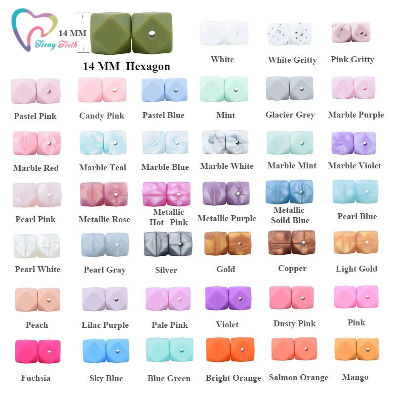 

50 PCS Silicone 14 MM Hexagon Beads DIY Jewelry Making Necklace Pendant Beads For Baby Carrier Mix & Match Colors Loose Beads