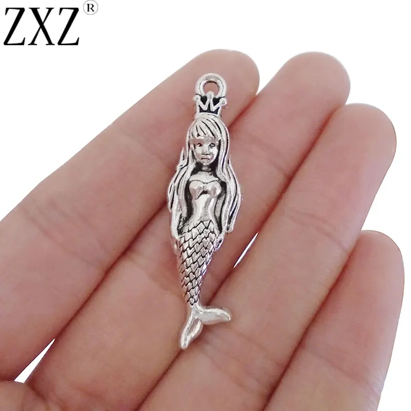 ZXZ 5pcs Mermaid Charms Pendants For Handmade Sea Necklace Jewelry Making Findings 43x12mm