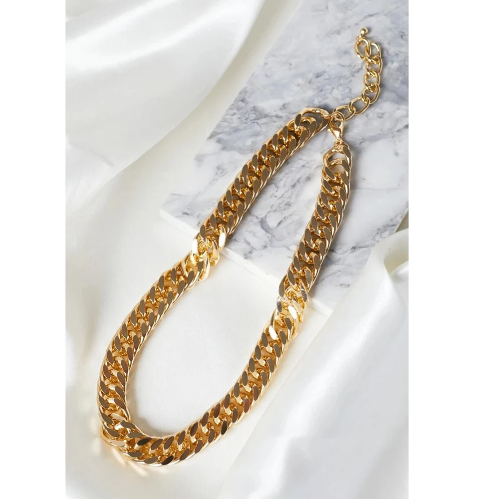 New Fashion Vintage Gold Color Faceted Smooth Thick Chains Necklaces For Women Multilevel Chain Female Necklace Jewelry Gift