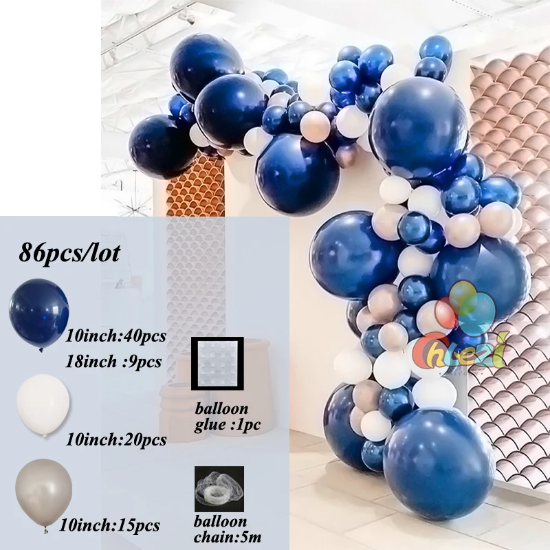 86pcs Night Blue Balloon Arch Garland Dark Blue Theme Silver White Latex Balloons Wedding Birthday Party Decoration Baby Shower