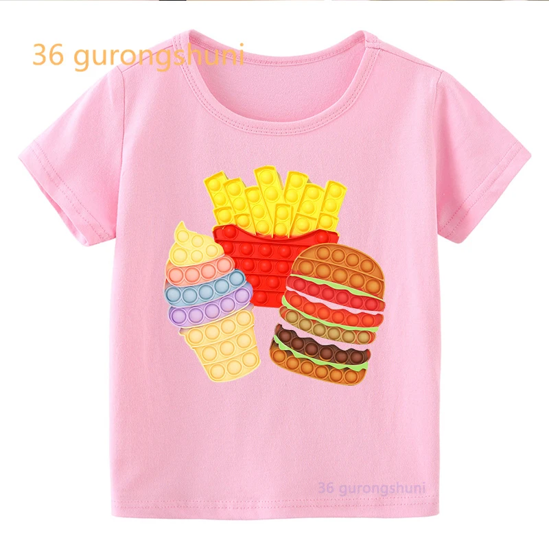 funny kids t shirt for boys Pop it pink kid girl clothes pop hamburger tshirt girl fries graphic tee it Ice cream kawaii t-shirt