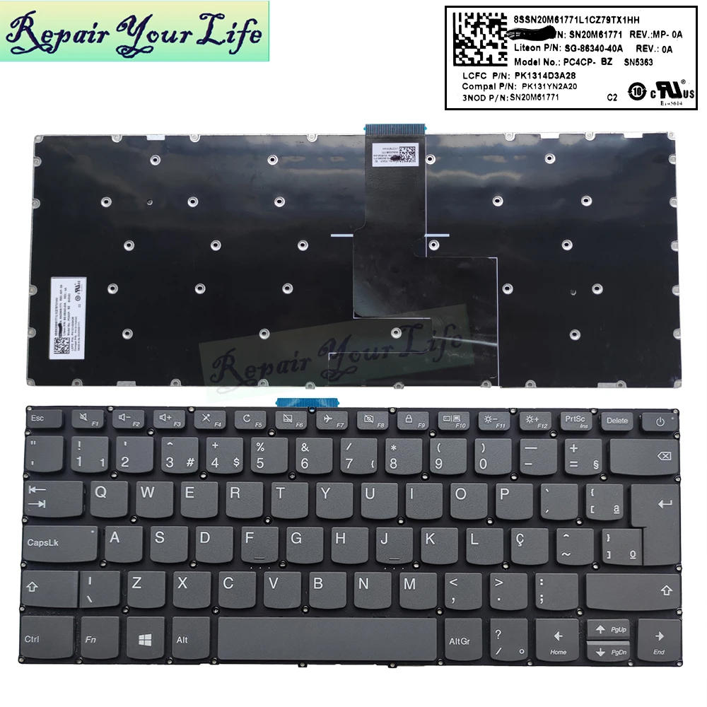 Keyboard Brasil Ibrani Rusia untuk Lenovo V14-ADA V14-ARE V14-IGL V14-IIL V14-IKB V14-IWL 130-14ast 130-14ikb S130//