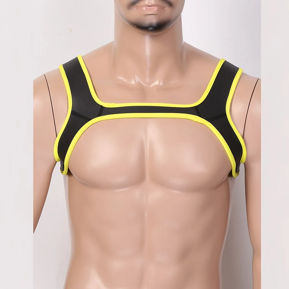 Sexy Harness Men Neoprene Double Shoulder Wide Straps Harness Belt Muscles Protector Role Play Fancy Club Party Costume Straps