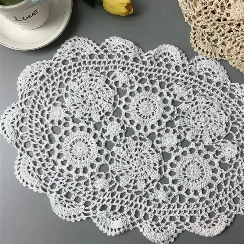 Vintage Oval Table Cloth Handmade Crochet Coaster Placemat Tablecloth Cup Glass Kitchen Dining Mat Pad Wedding Christmas Decor